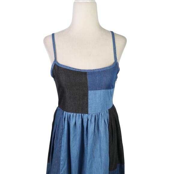 Forever 21 Blue and Black Denim Jean Patchwork Maxi Dress S - Picture 2 of 7